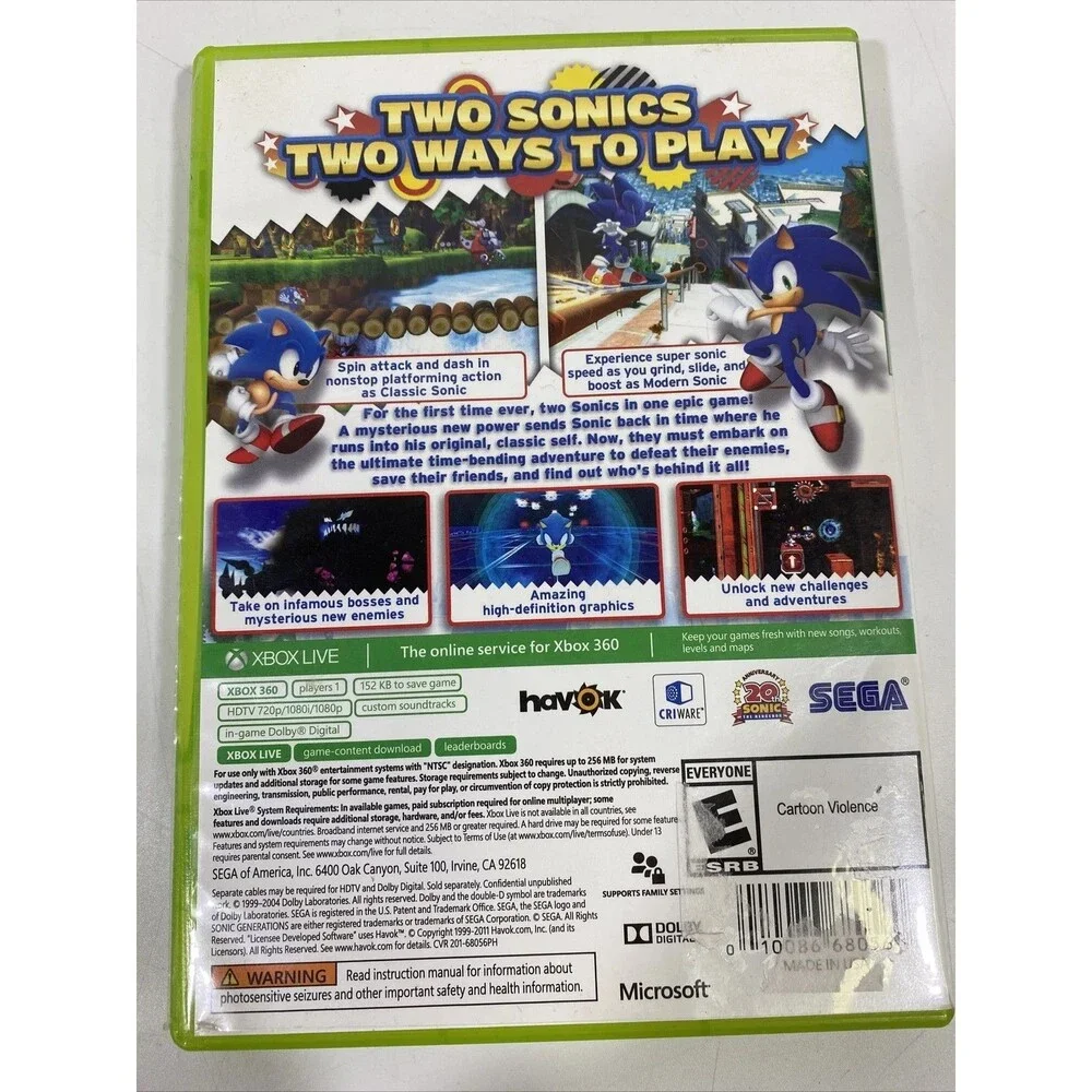 Sonic Generations - XBox 360 - Playable in 3D - Tested
